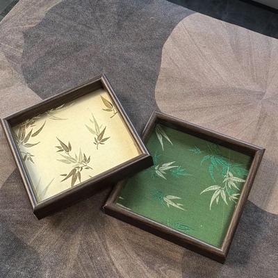【两个装】中古风刺绣竹叶托盘方形置物入户玄关托盘放置首饰杯子