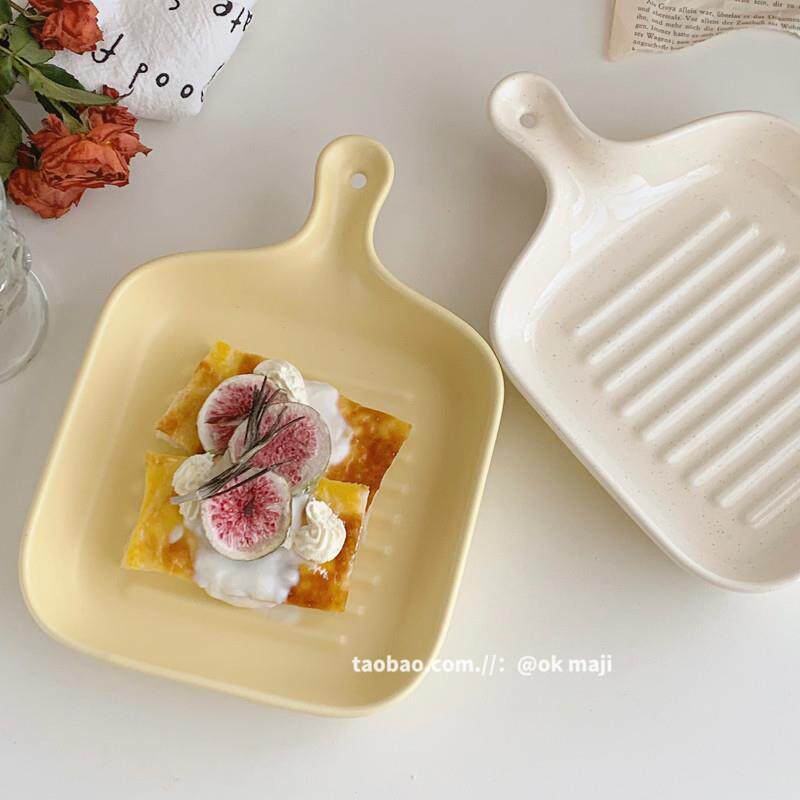 高级感早餐盘水果陶瓷餐具盘子家用水饺手柄烤箱寿司沙拉碟烤盘子图片