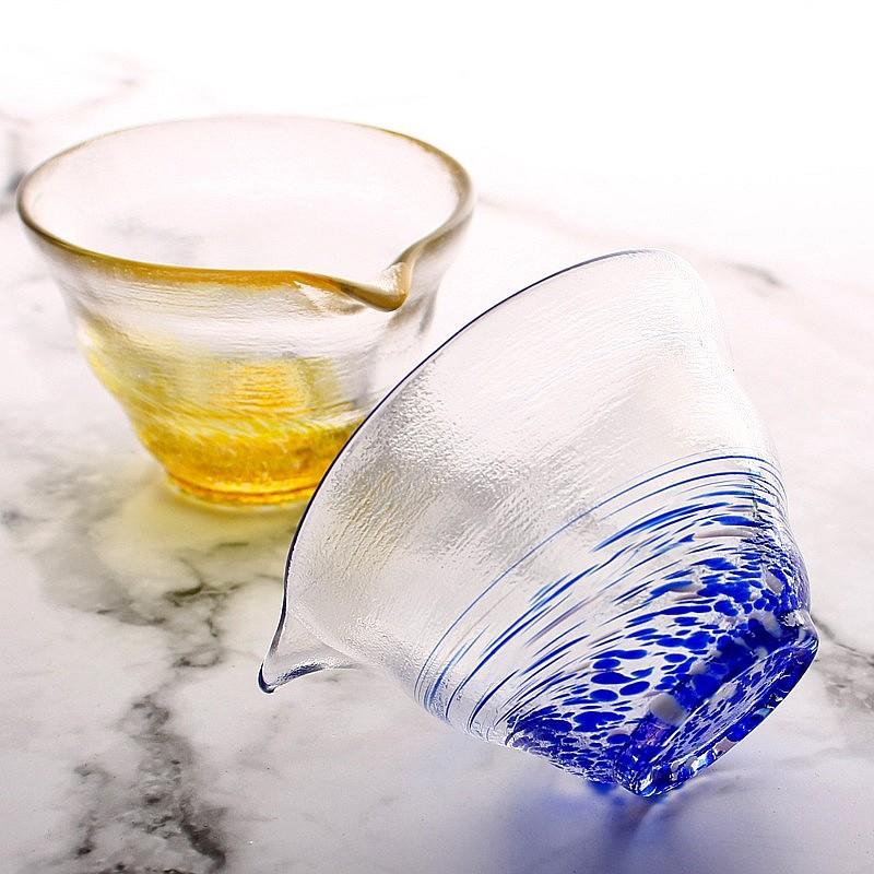 出口日本彩色玻璃杯茶杯锤纹小酒杯一口杯蓝色清酒杯子果酒梅酒杯