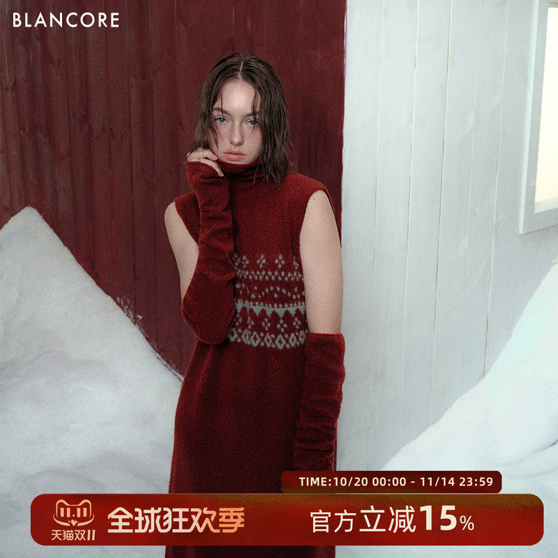 BLANCORE费尔岛提花羊毛连衣裙