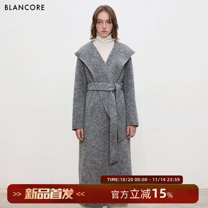 BLANCORE简约貂绒羊毛大衣外套