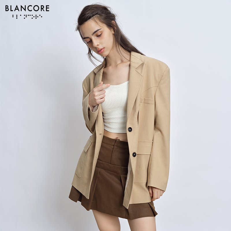 BLANCORE落肩弧形结构镂空西装