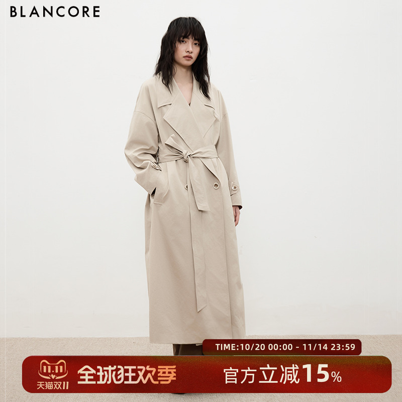 沈梦辰同款可拆腰带超长廓形风衣