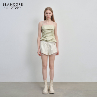 新款 2024夏季 设计感抽皱不对称吊带 设计师品牌BLANCORE