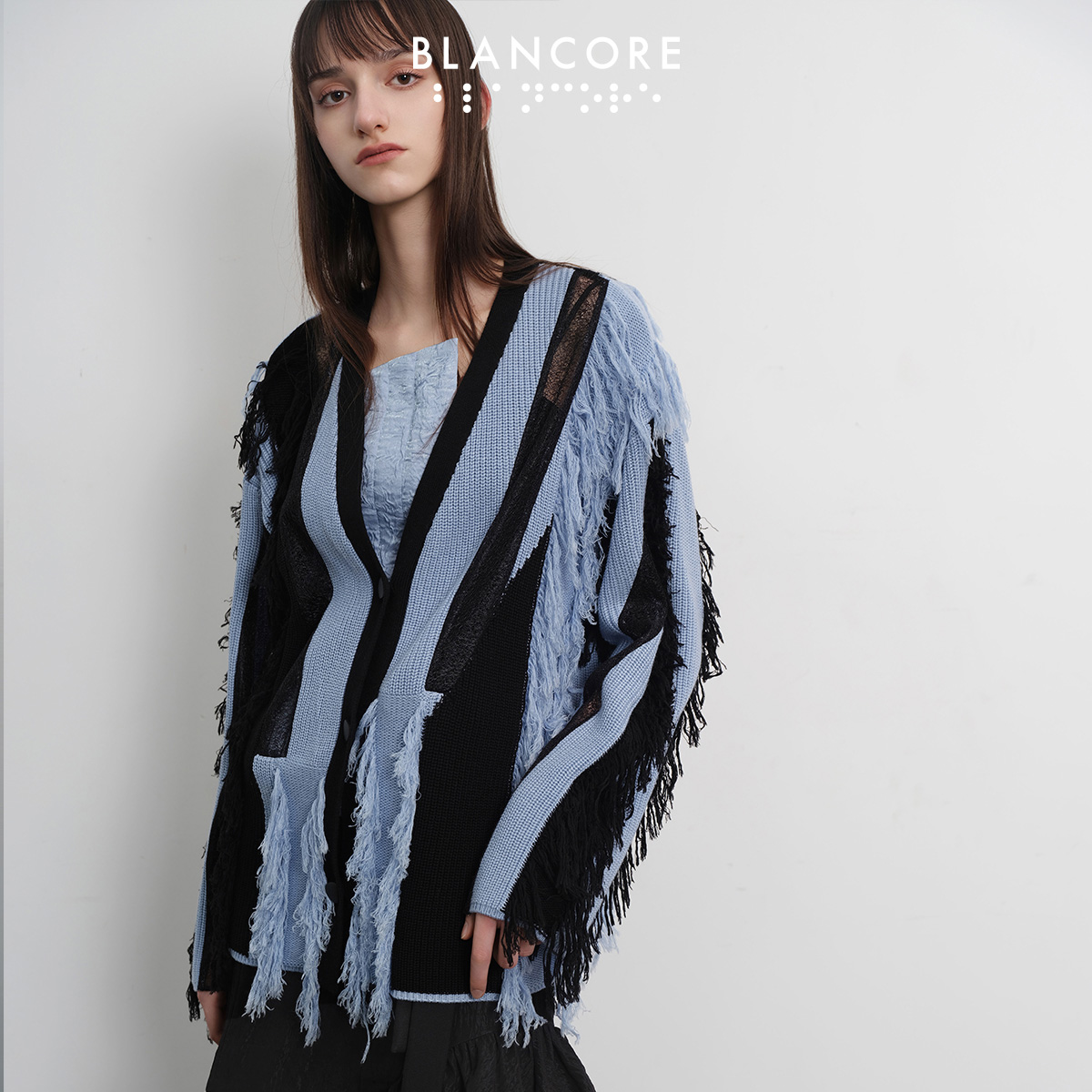 BLANCORE蓝黑廓形针织衫
