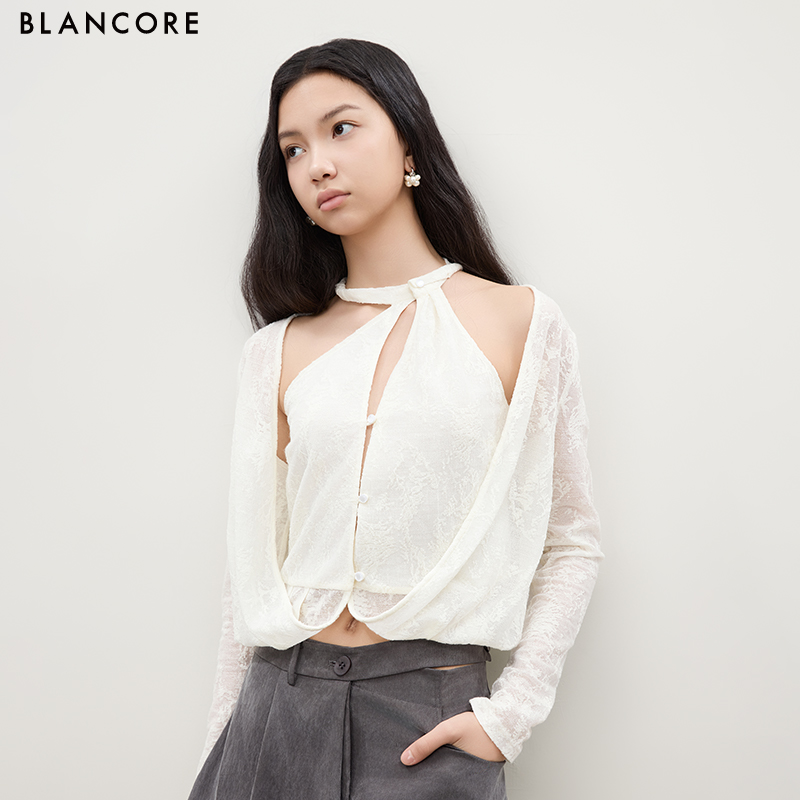 BLANCORE挂脖翻折针织上衣