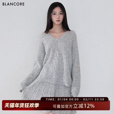 BLANCORE镂空宽松羊绒毛织上衣