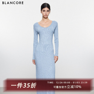 设计感法式 新款 2024冬季 U领针织连衣裙女 设计师品牌BLANCORE