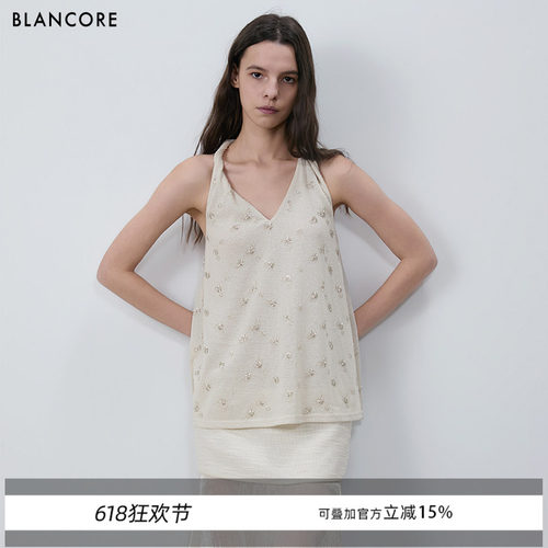 BLANCORE扭结拼纱钉珠连衣裙
