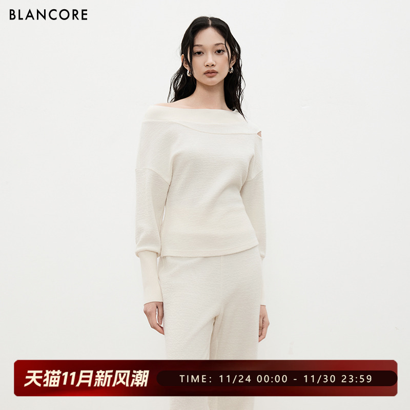 BLANCORE一字肩休闲拼接卫衣