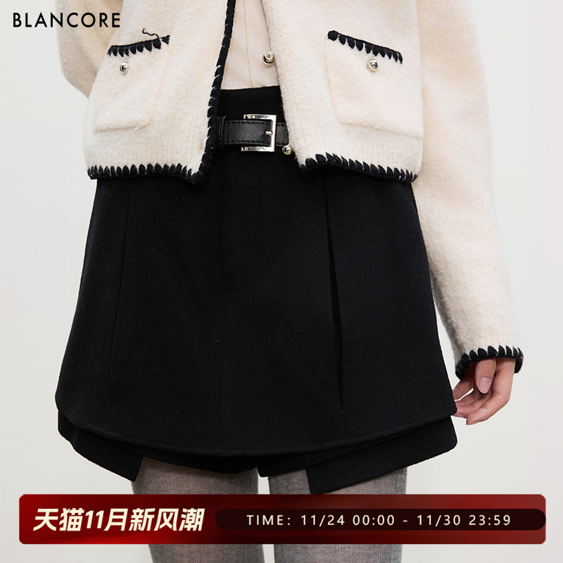 BLANCORE双腰头羊毛呢子短裤
