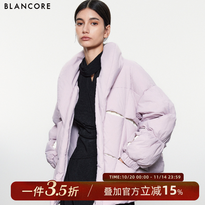 BLANCORE拼色镂空短款羽绒服