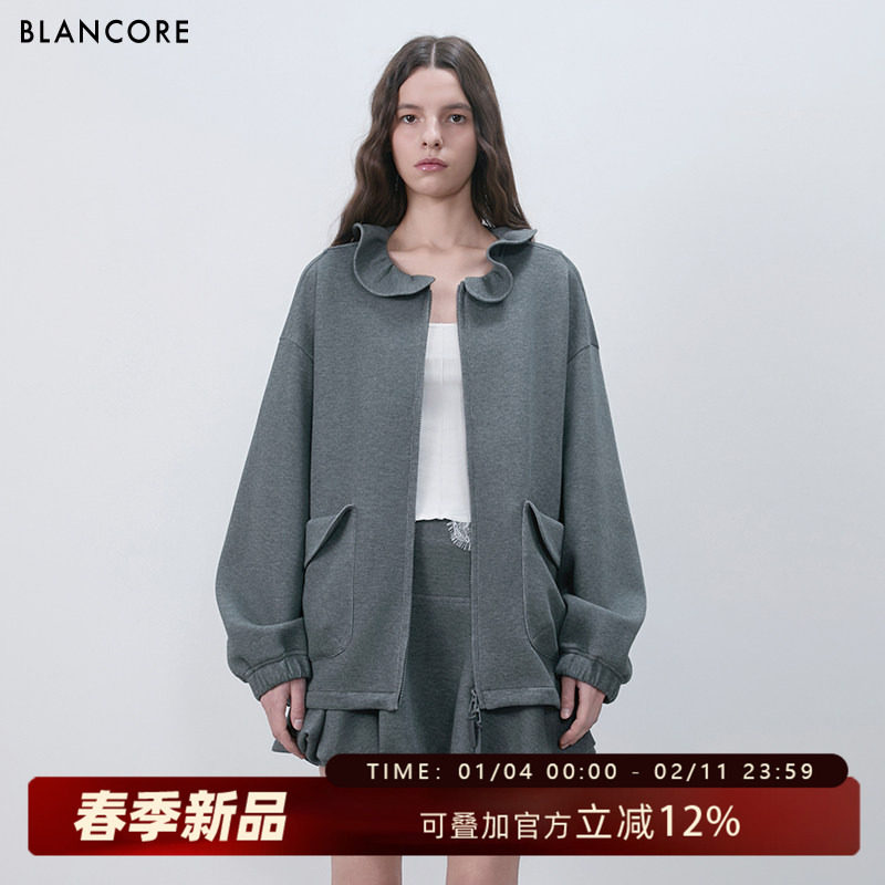 【设计师品牌BLANCORE】2026春新品荷叶花边宽松卫衣夹克外套,女装/女士精品,短外套,淘宝优惠券,粉丝福利购,淘宝优惠卷