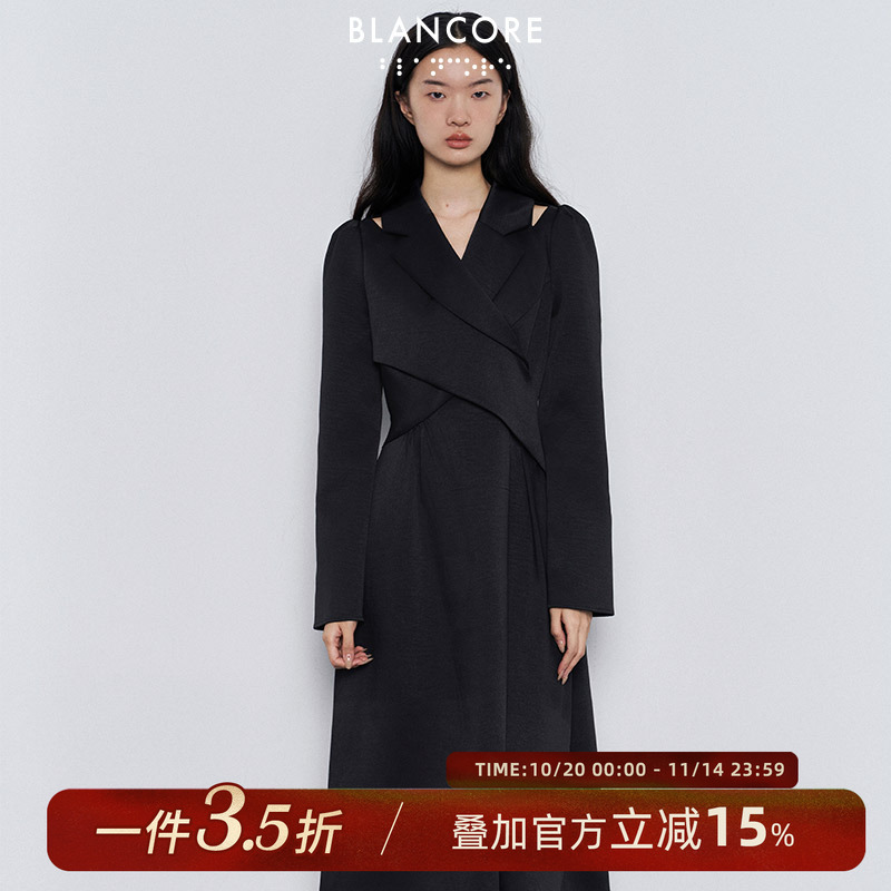 BLANCORE收腰长连衣裙复古镂空