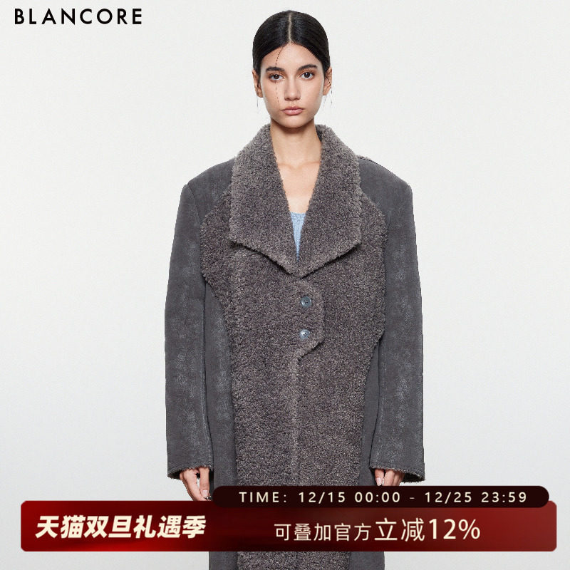 BLANCORE环保皮草拼接大衣外套