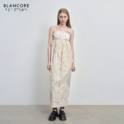 【设计师品牌BLANCORE】2024夏季新款设计感提花抹胸茧型裙