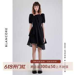 夏季 新款 设计师品牌BLANCORE 不规则拼接层叠罩纱中长连衣裙