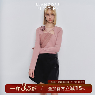 新款 2023冬季 立体花朵针织拼纱上衣 设计师品牌BLANCORE