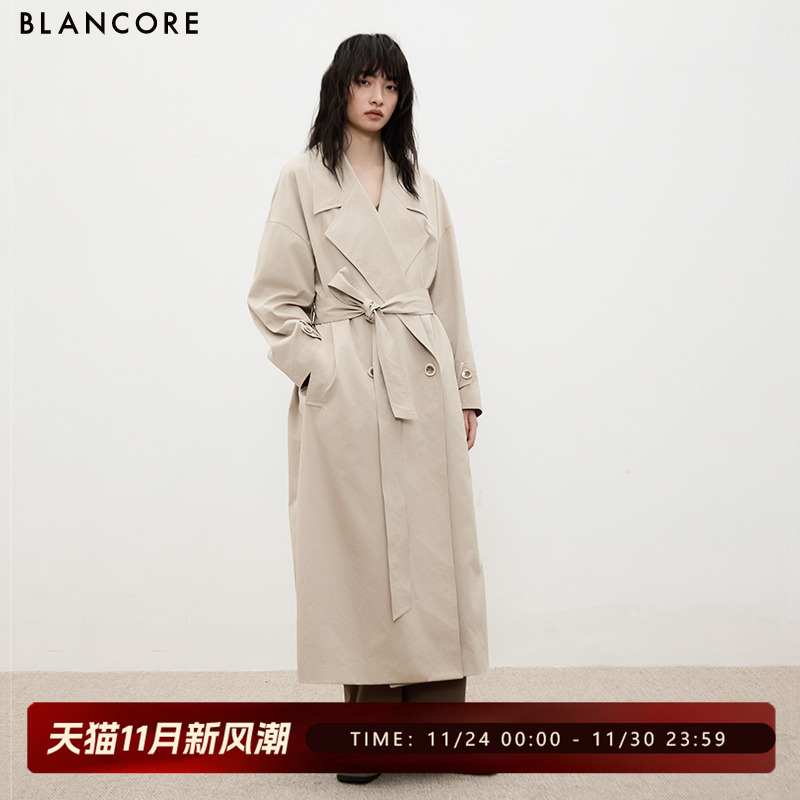 沈梦辰同款可拆腰带超长廓形风衣