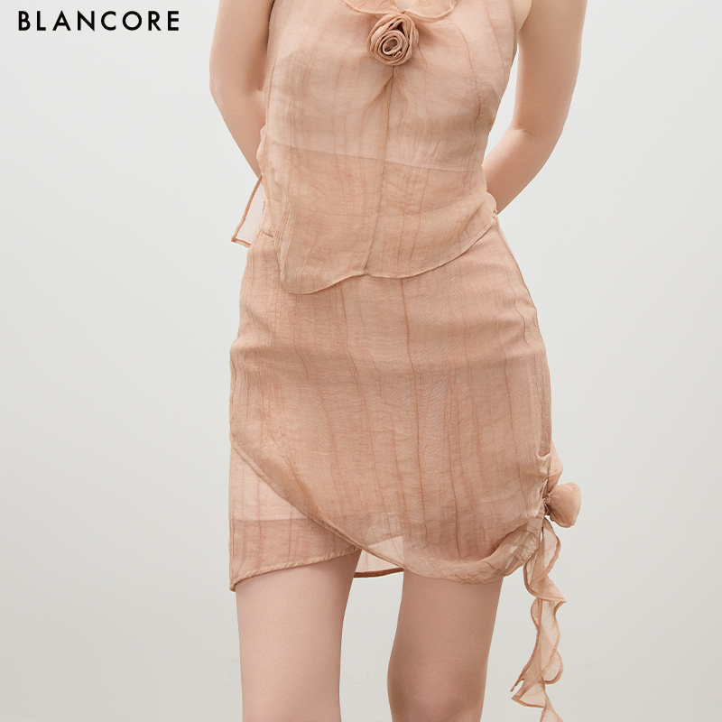 BLANCORE粉色晕染花朵半裙上衣