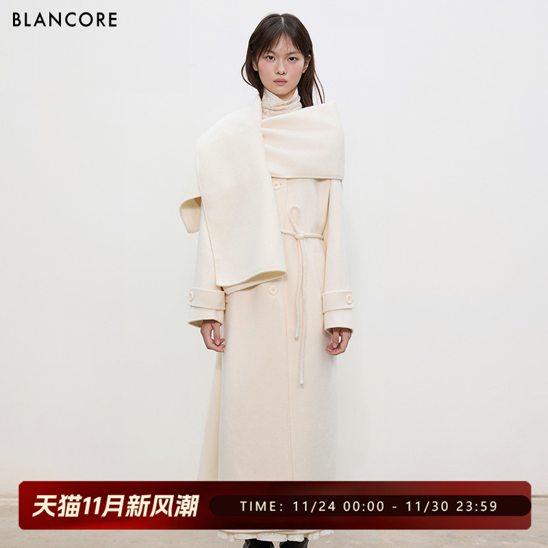 BLANCORE巾长款天丝羊毛大衣外套
