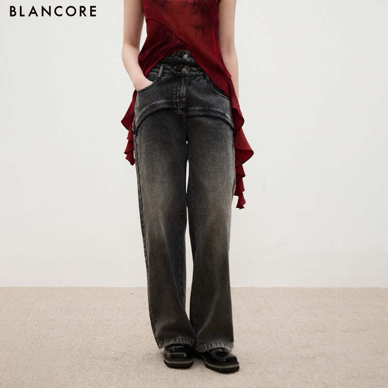 BLANCORE弧线分割设计牛仔裤