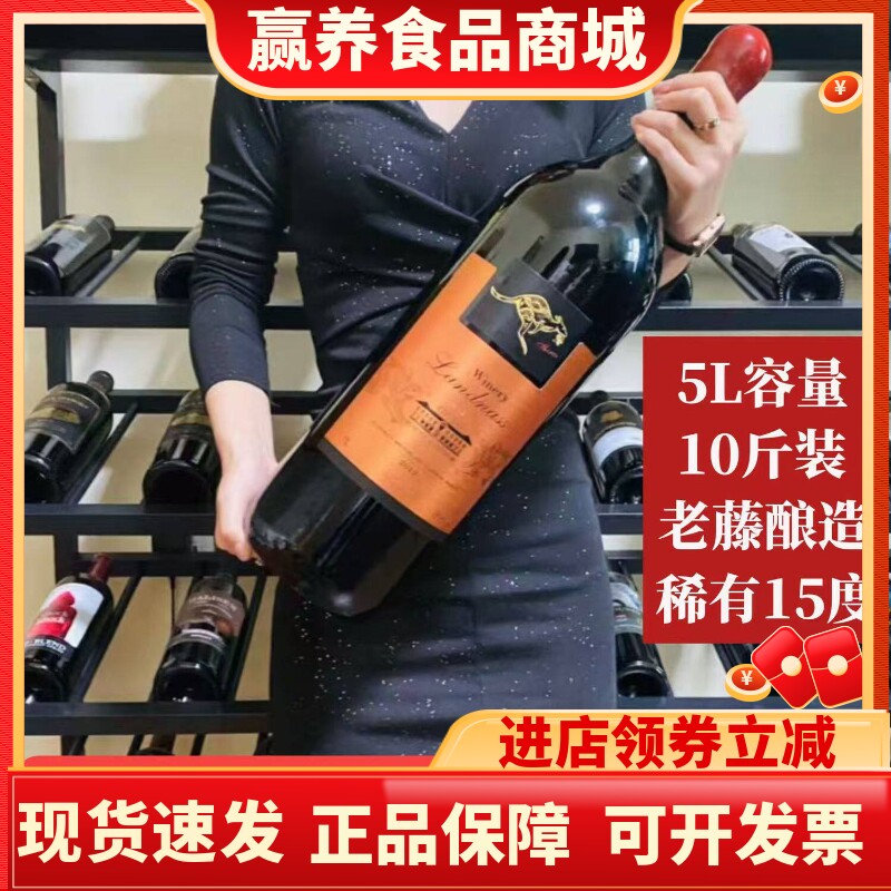 高颜值5L/支红酒大瓶10斤装蜡封帽西拉干红葡萄酒批发送礼包邮