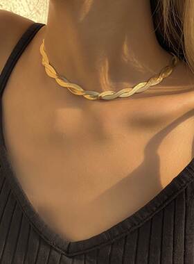 Women Double-Layered Snake Chain Link Choker Necklace
