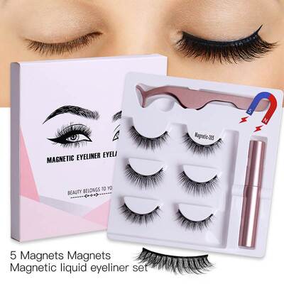 3Pairs Magnetic Lashes Magnetic Eyeliner With Tweezer Makeup
