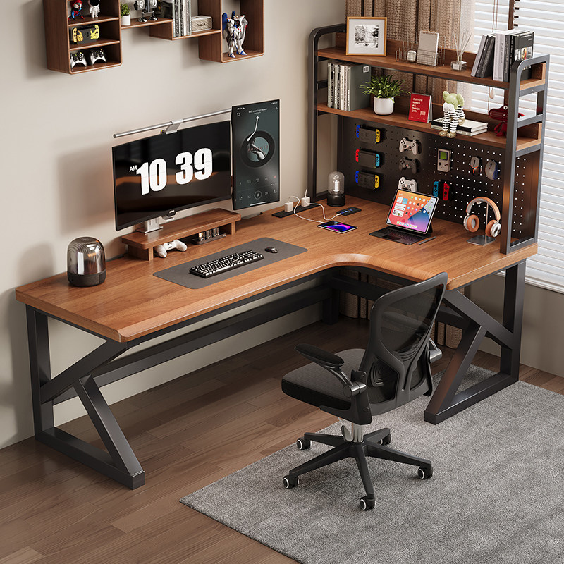 转角电脑桌书桌卧室家用办公桌L型一体电竞桌双人拐角纯实木桌子