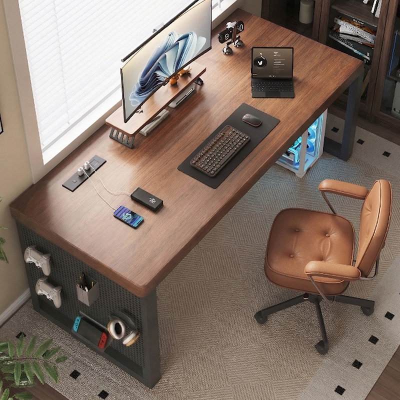 洞洞板实木电脑桌学生学习写字桌双人电竞桌家用办公桌简约工作台