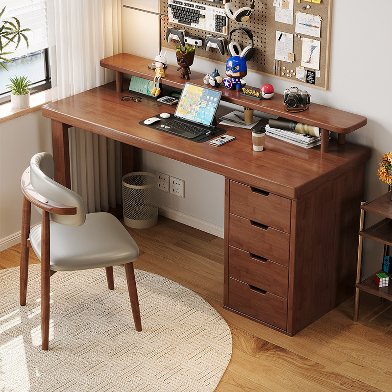 实木书桌书架一体学生家用书柜组合学习桌现代简约办公桌电脑卧室