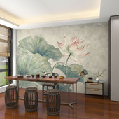 壁画定制3d立体中式 饰墙布壁纸 意境荷花电视背景墙壁纸客厅壁布装