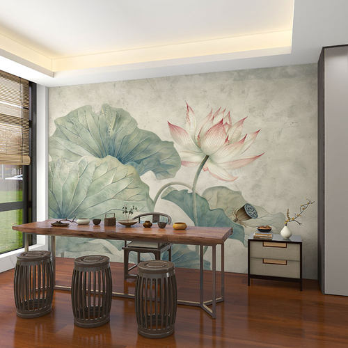 壁画定制3d立体中式意境荷花电视背景墙壁纸客厅壁布装饰墙布壁纸