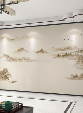墙纸定制3d立体中式山水电视背景墙壁布油画壁纸客厅装饰墙布壁画