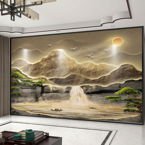 3d山水背景墙壁布【全国上门贴】