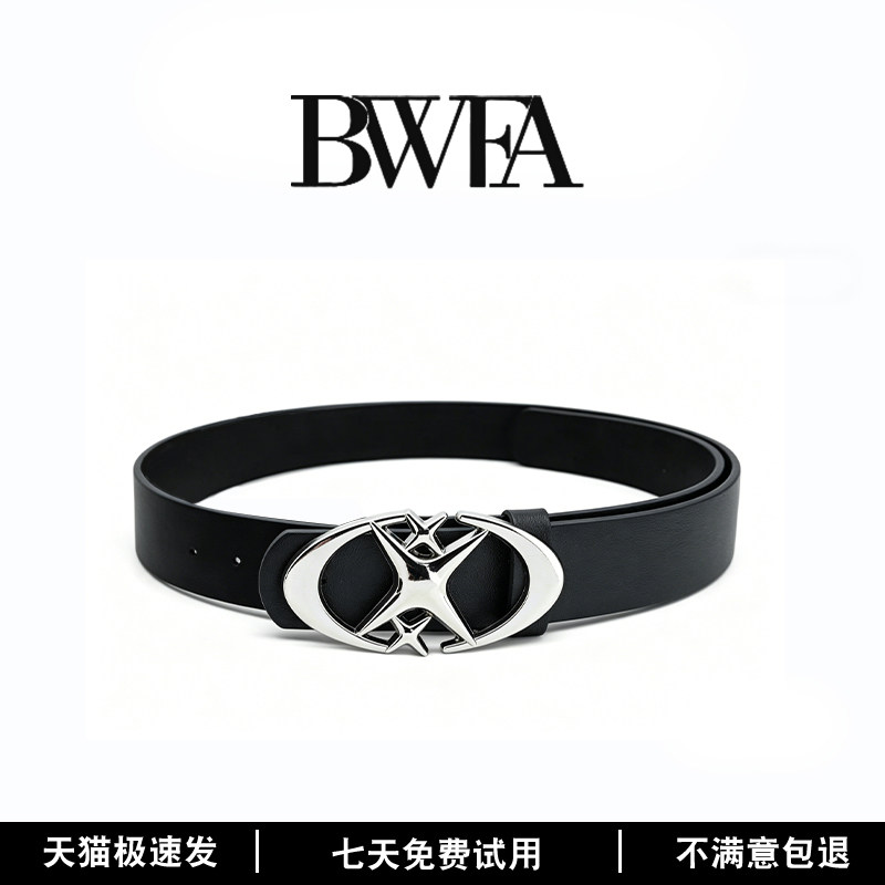 潮流新款原创设计双残月十字星扣头腰带配牛仔裤裙子时尚百搭皮带