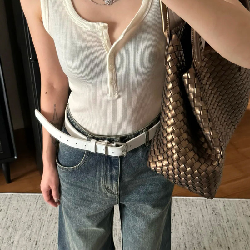 BWFA极简cleanfit氧气感白色皮带牛皮腰带女ins风高级配饰百搭