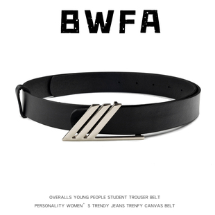 BWFA新款立体三斜杠黑色腰带PU皮带男款小众不规则设计简约高级感