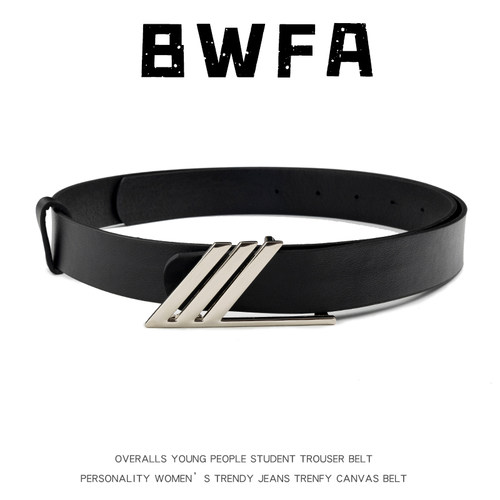 BWFA新款立体三斜杠黑色腰带PU皮带男款小众不规则设计简约高级感