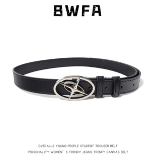 BWFA复古美式 腰带辣妹高级设计感 金属扣头黑色潮酷男女皮带配饰裤
