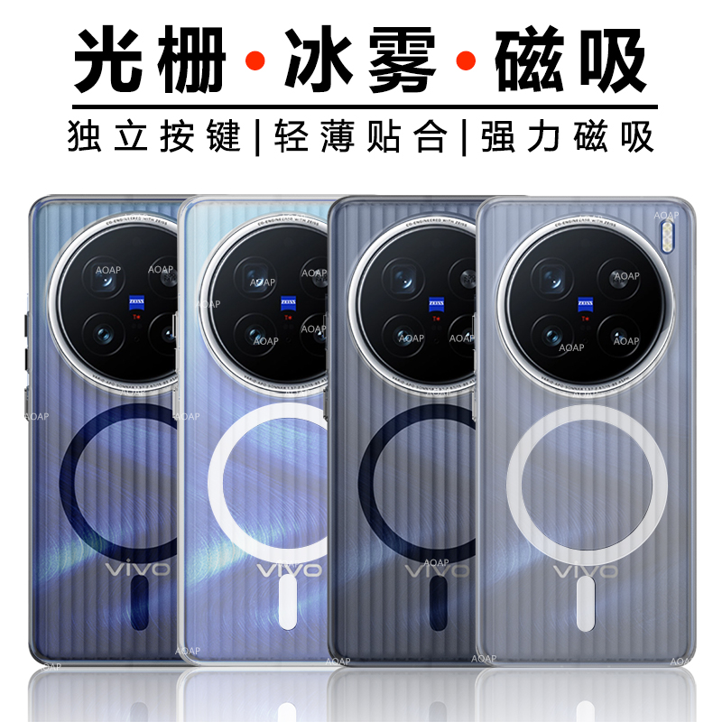 AOAP 适用vivoX200s光栅手机壳X200Ultra透明磨砂X200mini瓦楞磁吸保护壳X200Pro独立金属按键por轻薄PC硬壳
