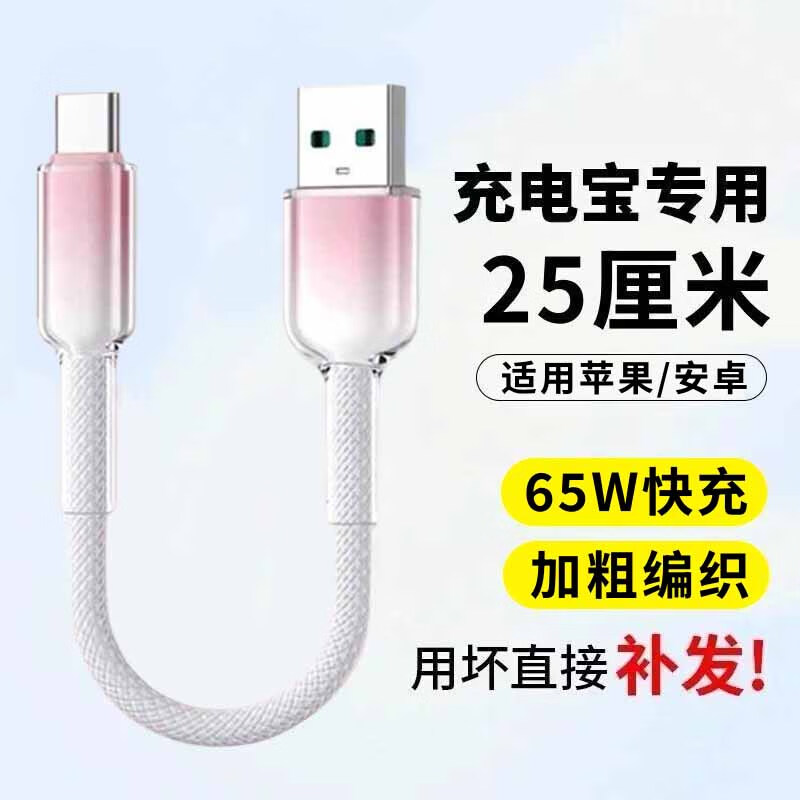 艾胜者Type-C数据线快充充电宝短线迷你便携随身超短小风扇蓝牙耳机小台灯移动电源充电线25厘米车载冲电线短