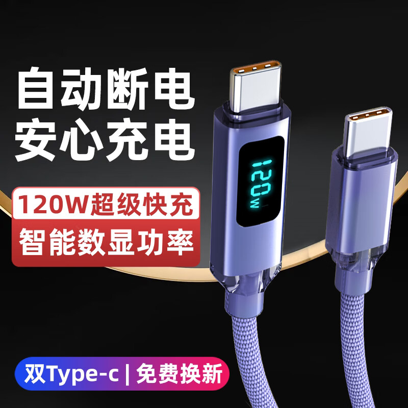 艾胜者数显双头Typec数据线120W