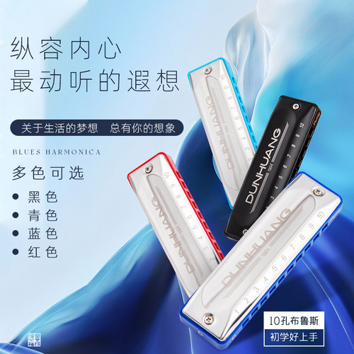 敦煌10孔布鲁斯口琴正品专业初学