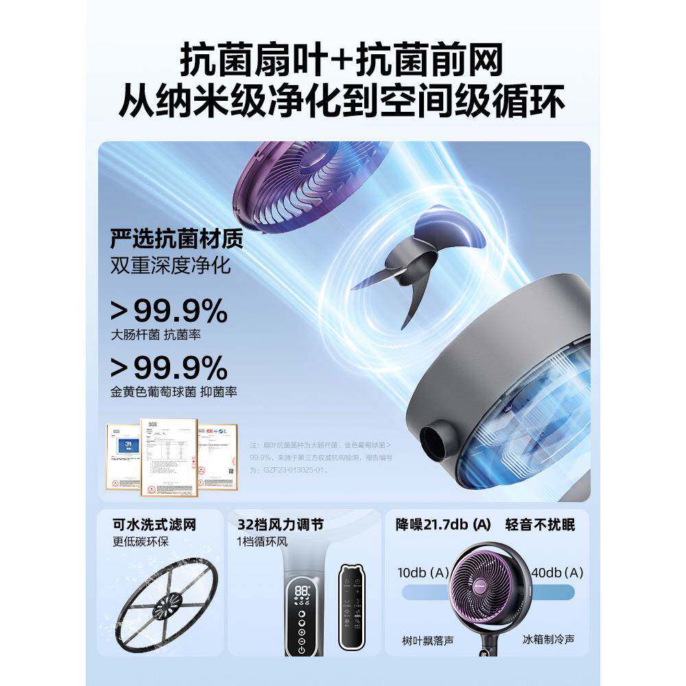 艾美官特黄金环直空气环扇循静音家用落地电风扇流变频方旗舰FA18