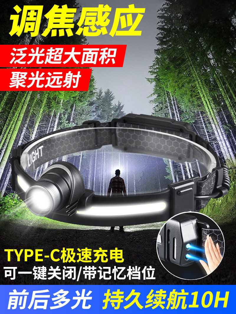 户外头灯强光充电超亮头戴式照明灯超轻小号感应夜钓鱼专用头带灯