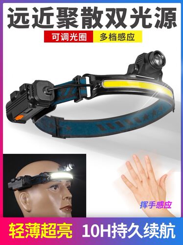 头灯强光充电超亮头戴式电筒夜钓鱼专用感应泛光cob头带led照明灯