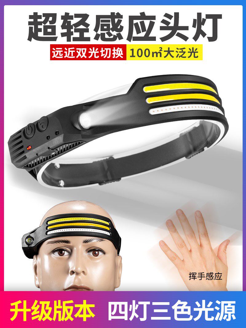 头灯强光充电超亮头戴式照明灯户外感应夜钓鱼专用led泛光头盔灯
