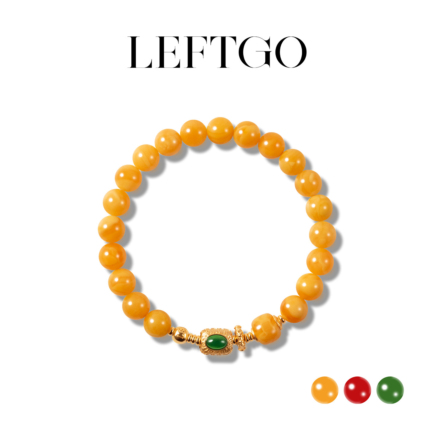 LEFTGO左戈天然南红 碧玉 蜜蜡手串女S925银镀金7mm圆珠手链多色